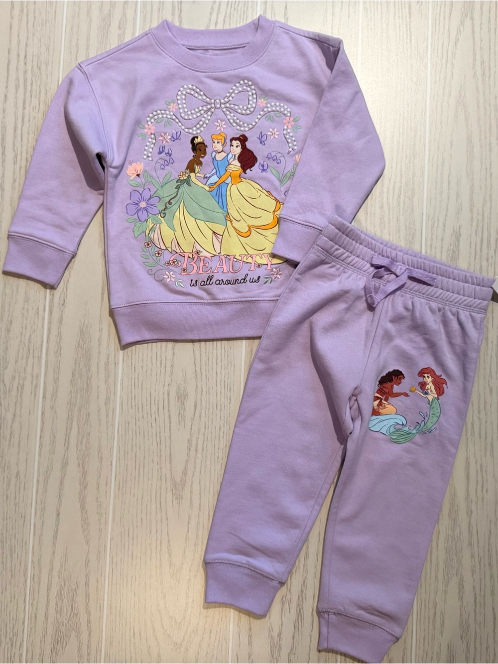 Disney Princess Toddler Girls Size 3 Purple Fleece Sweatshirt Jogger Set NWT